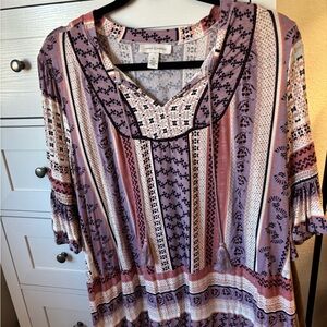 Vintage America Lavender Boho Top Size 1X